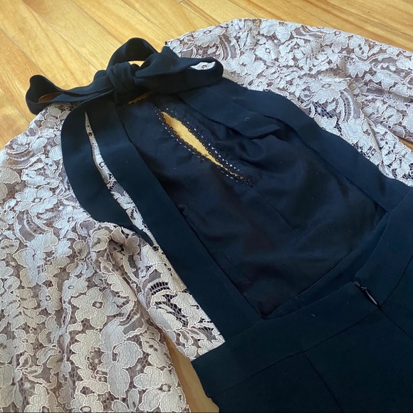 Alexis black beige mini tie back dress long sleeve - Picture 4 of 5